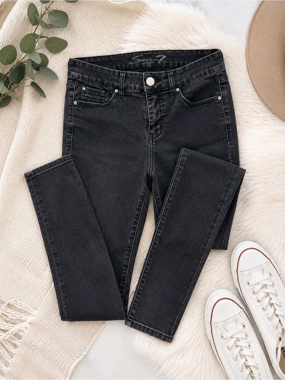 Seven7 Charcoal Gray Skinny Jeans Women’s Size 10 Mid Rise Stretch Denim